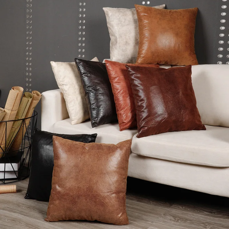 

45x45cm Throw Pillows Imitation Leather Cushion Cover Decorative Pillowcase Home Sofa Living Room Car Decoration Waterproof