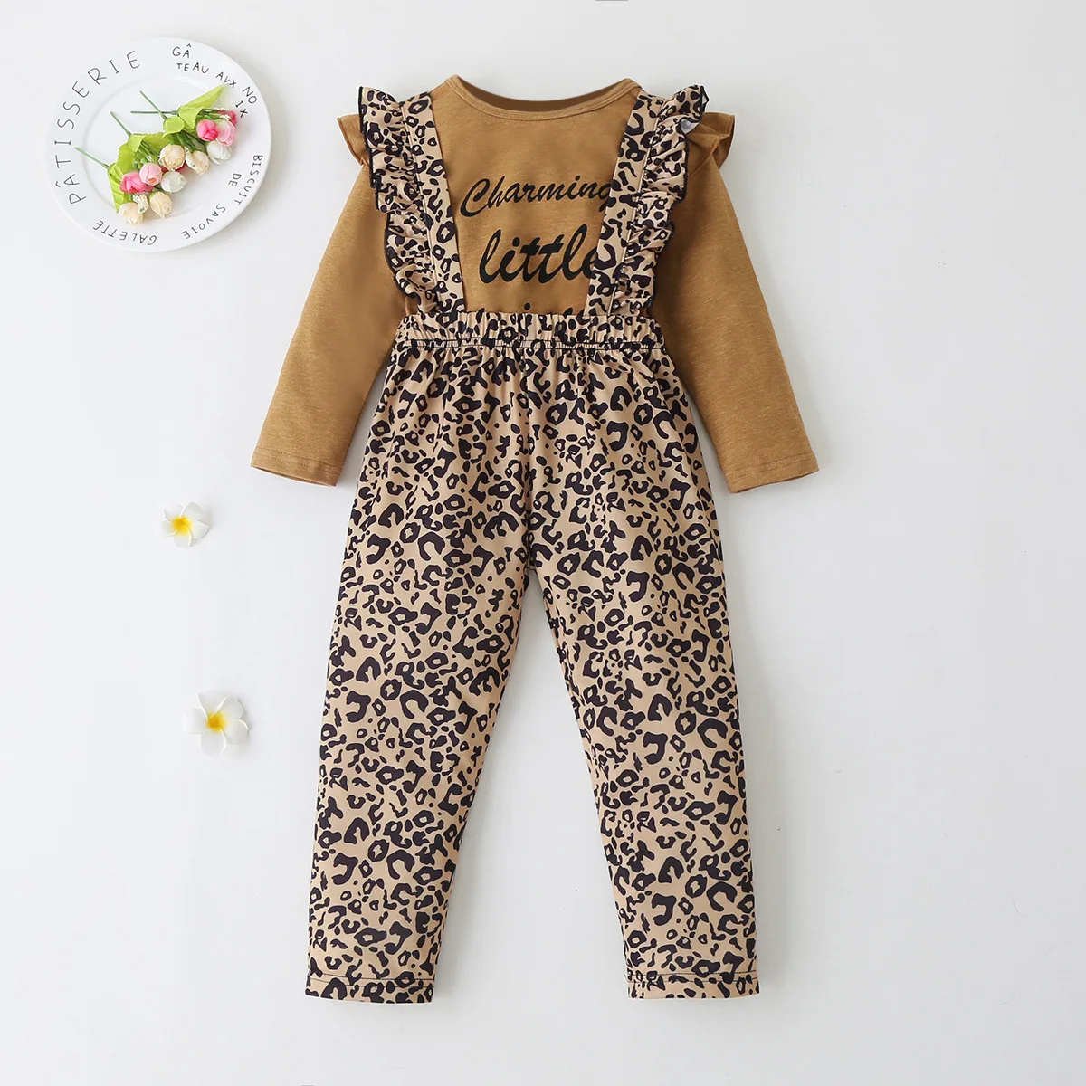 

6M-4T Toddler Kids Baby Girls Solid Long Sleeve Bodysuit Top Sunflower Suspender Pants Headband Autumn Outfit Clothes Set