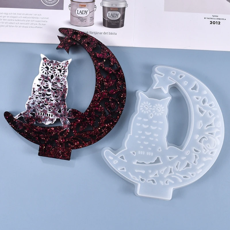 

Crystal Epoxy Resin Mold DIY Crafts Making Tool Desktop Owl Decorations Ornament with Display Base Silicone Mould
