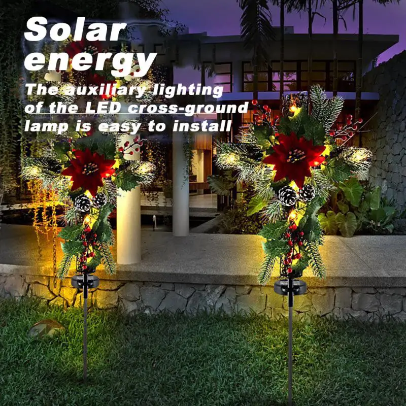 

2pcs Christmas Cross Ground Plug Solar Power Lights Waterproof Cross Pile Home Christmas Outdoor Garden Yard Decoration Lamp