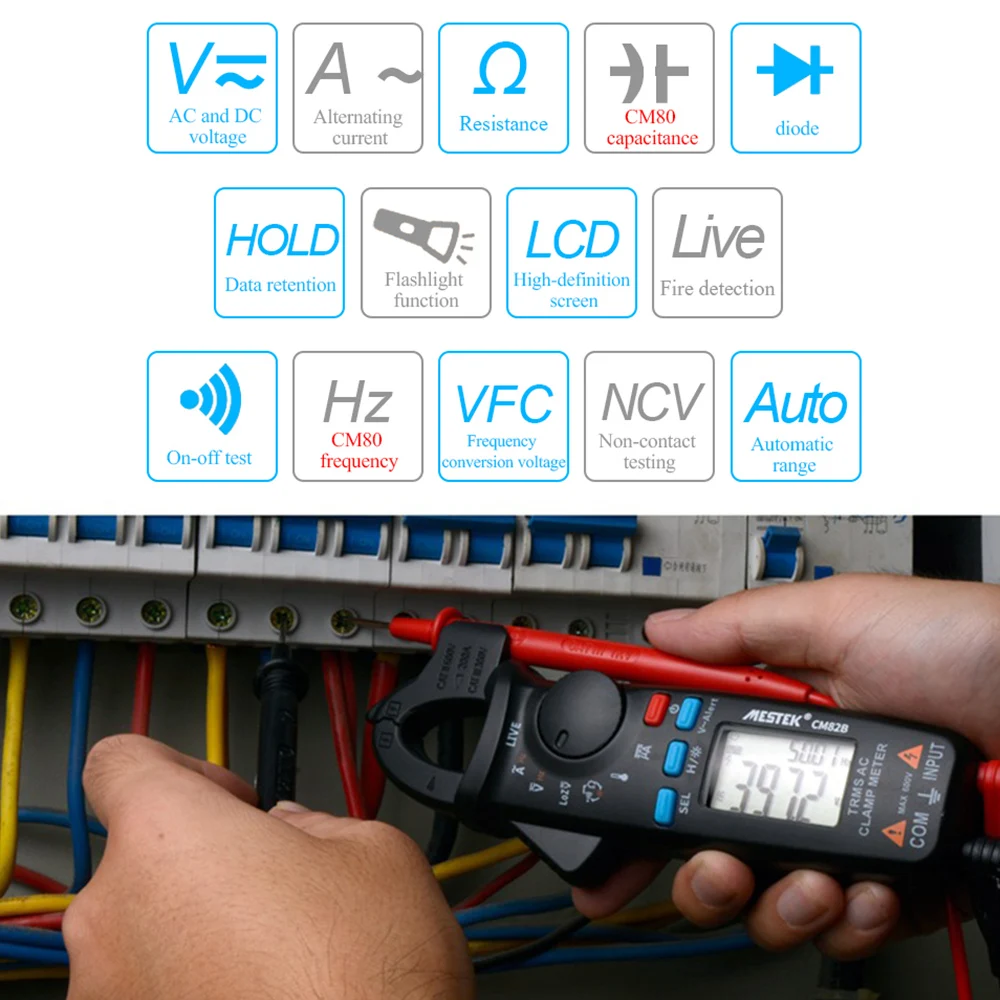 MESTEK CM82C Мини цифровой токоизмерительный прибор тестер мультиметр клещи AC DC сопротивление напряжения измерительные инструменты