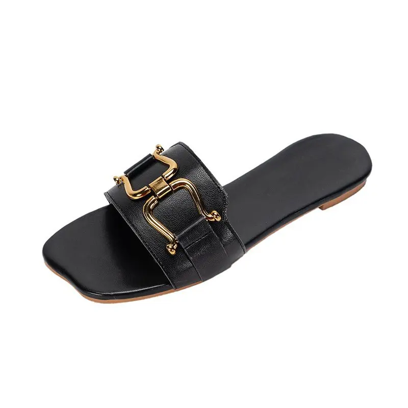 

Shoes Slippers Soft Luxury Slides Slipers Women Low Comfort Designer 2021 Summer Flat PU Hoof Heels Casual Sewing Fabric Fashion