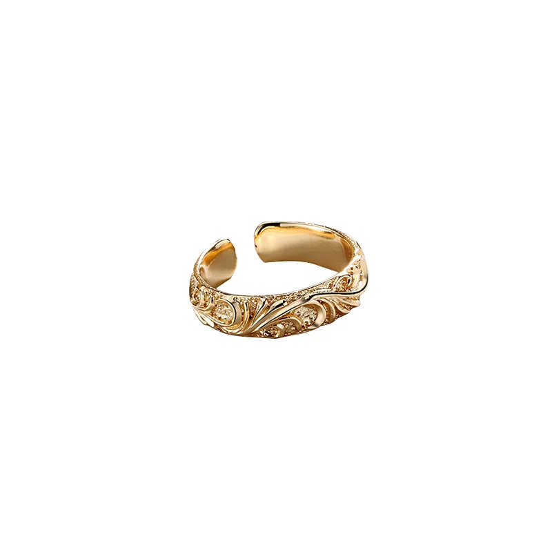 

Leouerry 925 Sterling Silver Golden Vine Relief Pattern Opening Rings for Women Simple Fashion Texture Silver 925 Jewelry
