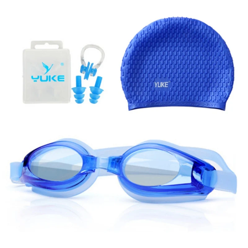 

Adults UV Protection Lenses Clear Anti-Fog Swimming Goggles+ Cap+Nose Clip + Ear Plugs Sets