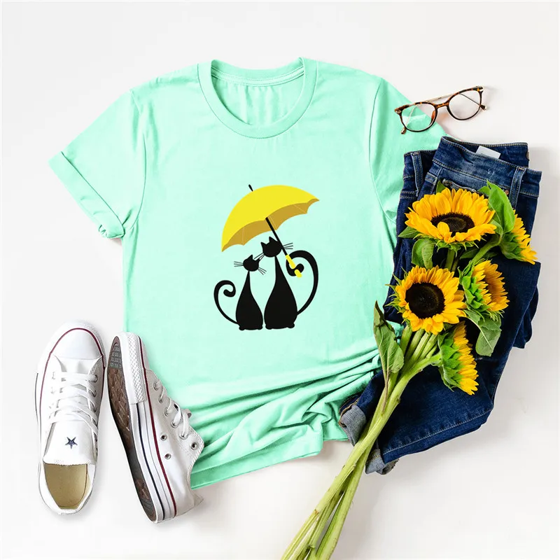 

Summer Plus Size Clothing S-5XL New Cat Printed TShirt 100%Cotton Women Shirts O Neck Short Sleeve Tees Casual Loose Pink Tops