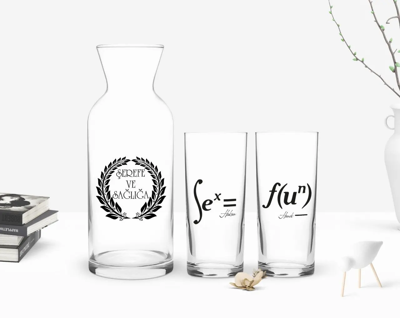 

Персонализированные с красочным рисунком формул дизайн двойной Arrack чашки и графин подарок Seti-1