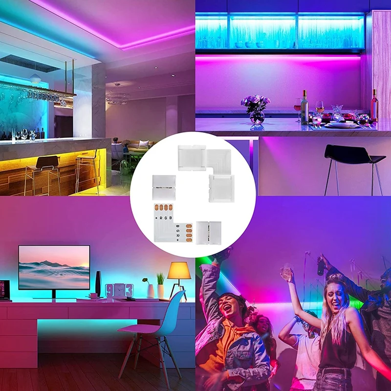 

L Shape 4-Pin LED Connectors 10Pack 10mm Wide Right Solderless Connector for 3528/5050 SMD RGB LED Light Strips