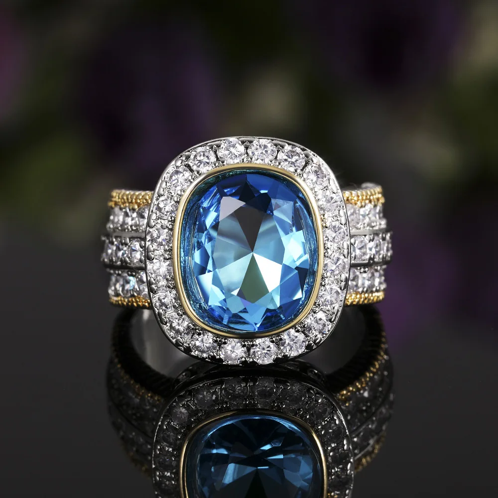 

Luxury Female Blue Crystal Ring Charm Gold Silver Color Wedding Rings For Women Dainty Bride Oval Zircon Engagement Ring
