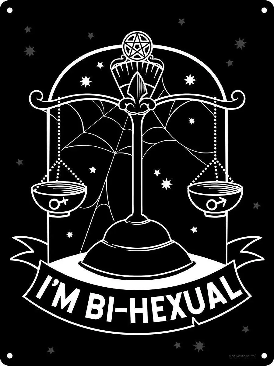 

Witch пожалуйста I'm Bi-Hexual Black Retro Wall Home Bar Pub Vintage Cafe Decor, 8x12 дюймов