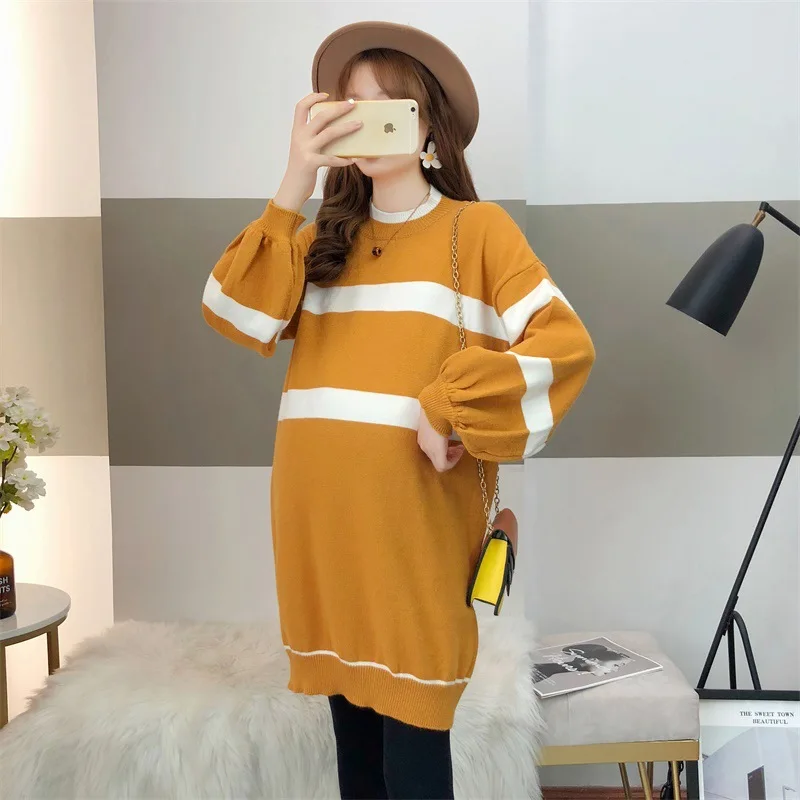 

Autumn Winter New Women's Round Collar Striped Pregnant Women's Sweater Long-sleeved Sweate
