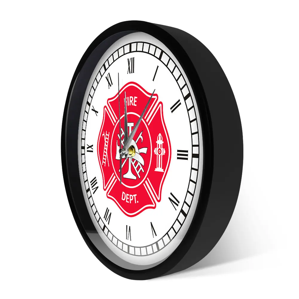 

Vintage Firefighter Maltese Cross Metal Frame LED Wall Clock Sound Activated First Responder Fire Department Decor Firemen Gifts