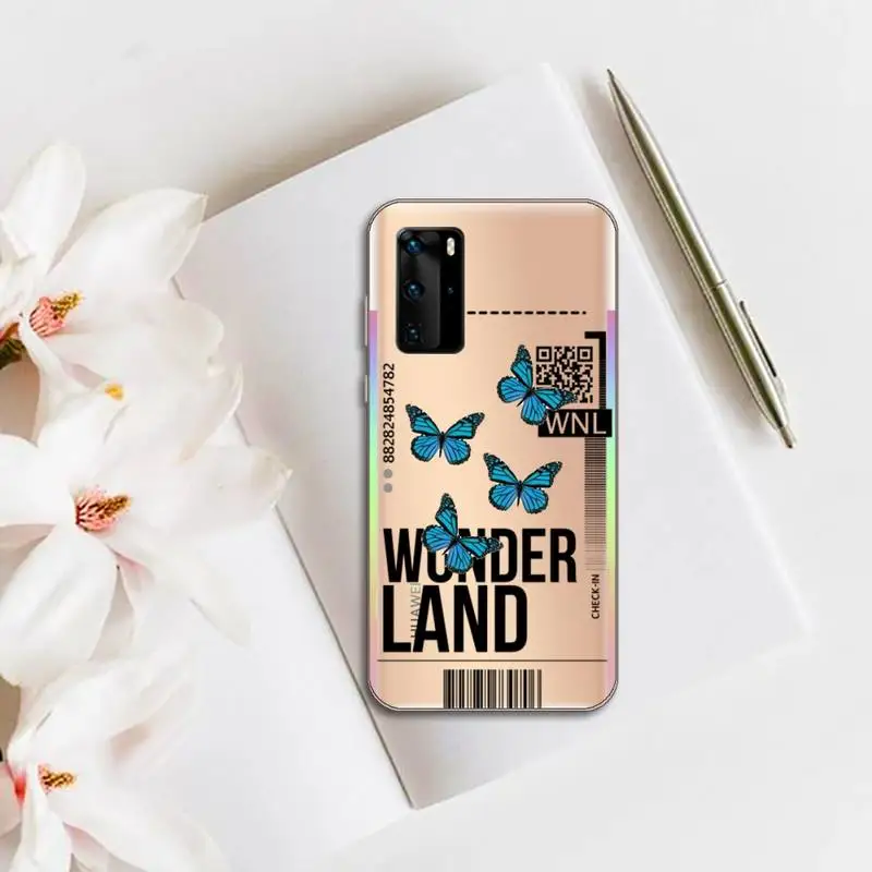 

World Country Label Air Tickets butterfly Phone Case Transparent for huawei honor P 40 30 20 lite Pro 10 i 8 9 x p smart 2019
