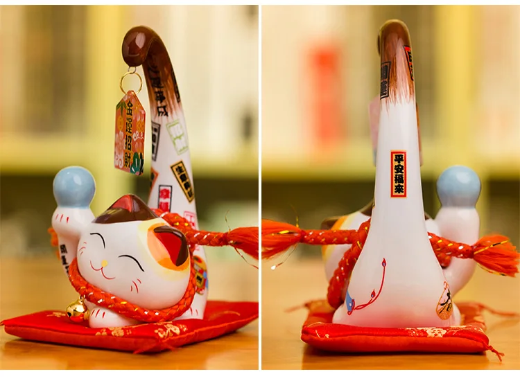 1 шт. японский стиль Maneki Neko керамические счастливые украшения "кошки" мультфильм Margay кошка с длинным хвостом статуя домашняя декоративная фигурка