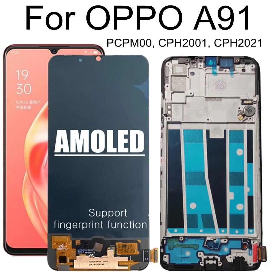 Pantalla LCD AMOLED de 6,4 pulgadas para OPPO A91, montaje de digitalizador con pantalla t&aacute;ctil, repuesto para PCPM00, CPH2001, CPH2021-0