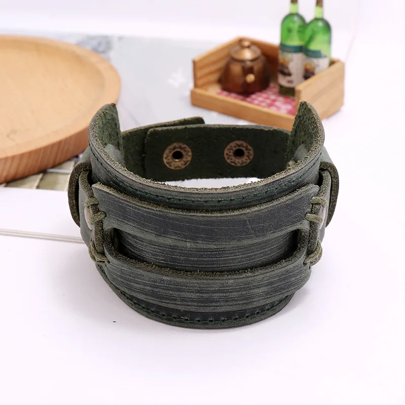 ZORCVENS New Fashion Men Wide Genuine Leather Bracelet Brown Cuff Bracelets &amp Bangles Vintage Punk Wristband Jewelry | Украшения и