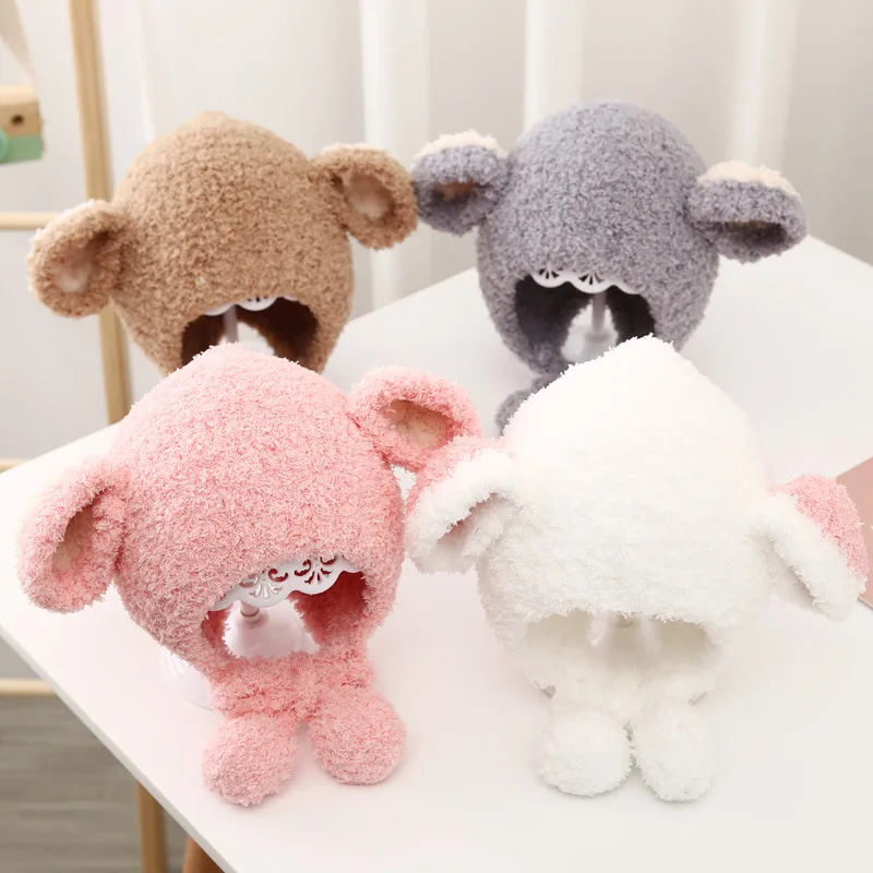 

Шапка-бини детская, с помпонами и медвежьими ушками, теплая, плюшевая, Зимняя