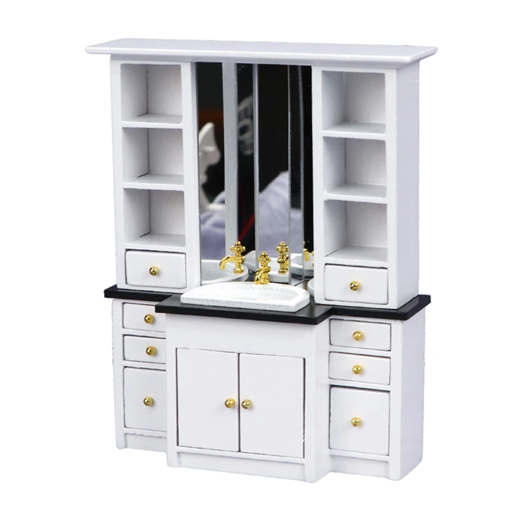 

Dollhouse Miniature Furniture Kitchen Bathroon Set for 1:12 Scale Dollhouse Wash Basin Cabinet