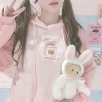 deeptown kawaii bunny hoodie women korean style sweatshirt winter 2021 fashion long sleeve cute tops soft girls plus velvet warm