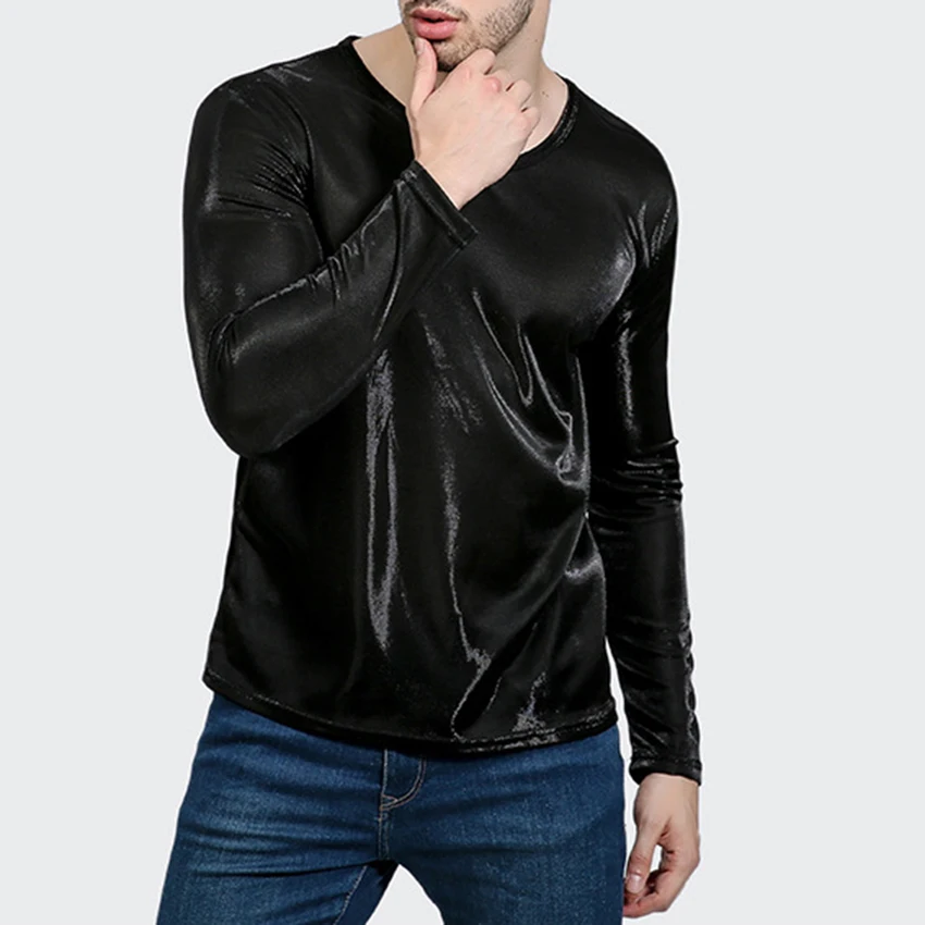 Новая мужская одежда для ночного клуба модная однотонная яркая Мужская футболка