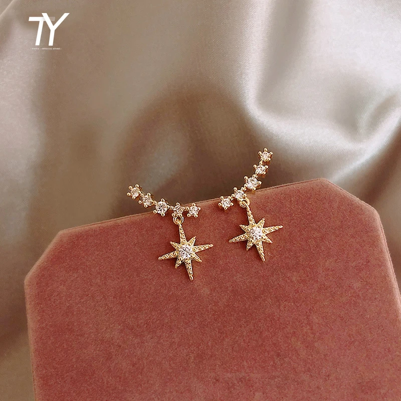 

Ba mang Star Earrings pure needle commuter Earrings simple and smallSimple ladie octagon Star Earrings female new fashion