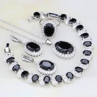 925 silver jewelry black cubic zirconia white cz bridal jewelry sets for women wedding earringpendantnecklacebraceletring