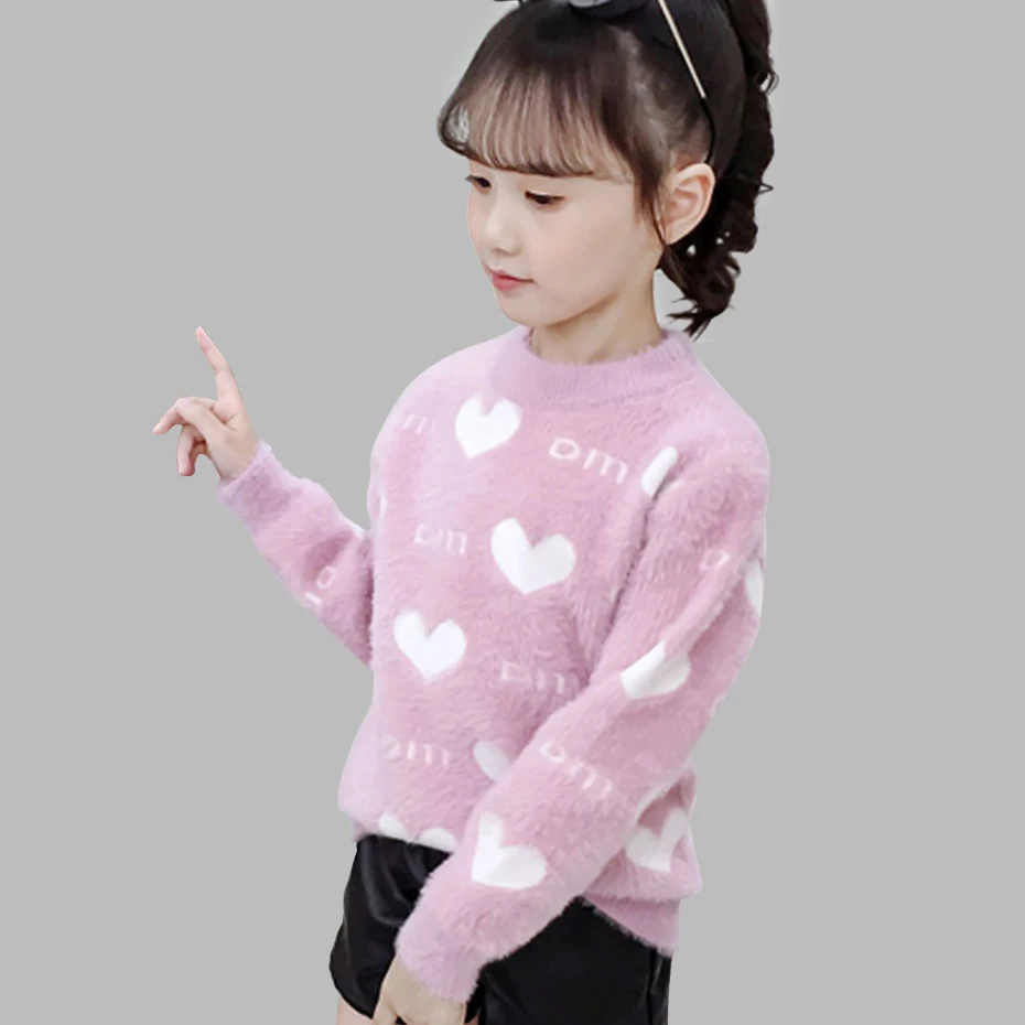 Детские свитера Детский свитер с рисунком сердца для девочек длинными рукавами