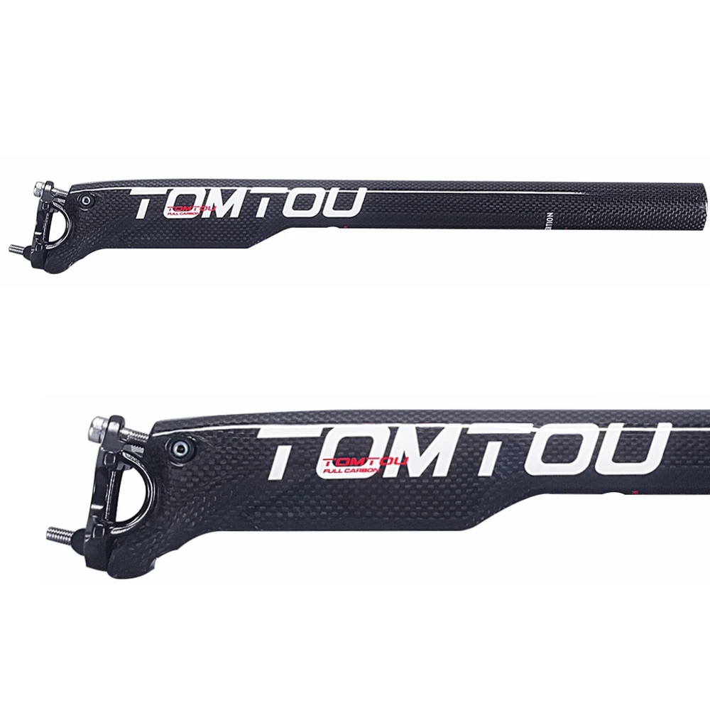 

TOMTOU Bike Road Cycling Drop Bars Sets Carbon Fibre Handlebar + Stem + Seatpost (Offset 5mm) Road Bicycle Parts Glossy White