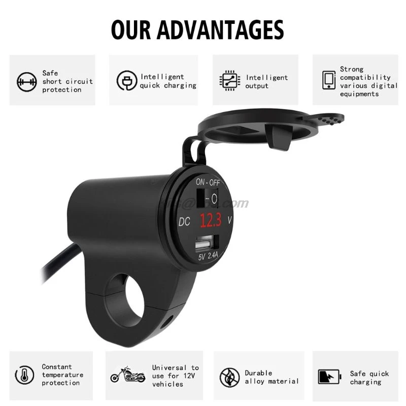 

Metal Waterproof Motorcycle 12V SAE To USB Charger Adapter with LED Voltmeter ON OFF Switch for iphone CellPhone GPS Tablet