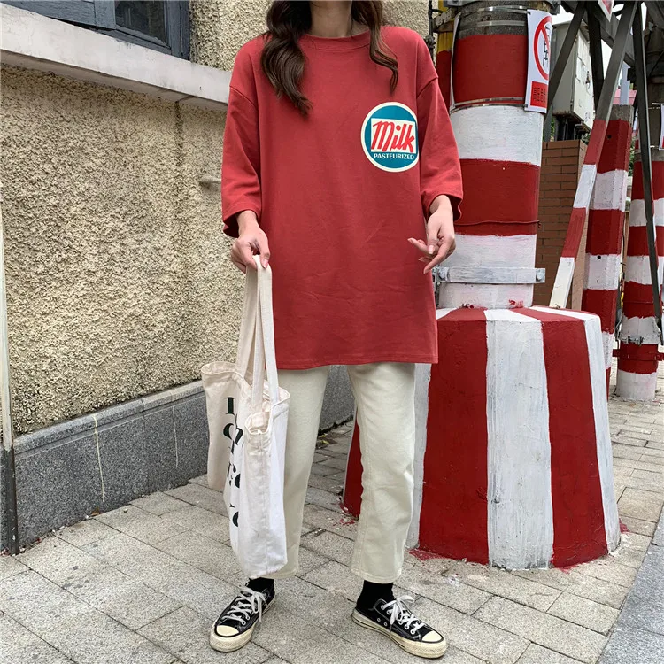 Женские футболки Harajuku с принтом молока Kawaii BF пара одежды унисекс свободная