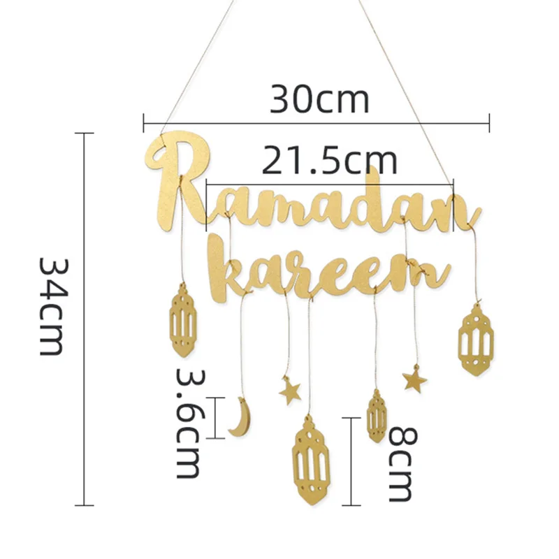 

Islam Ramadan Wall Decoration Eid Mubarak Wooden Hanging Plaque Sign Stars Moon Lantern Pendant Home Decor Festival Supplies