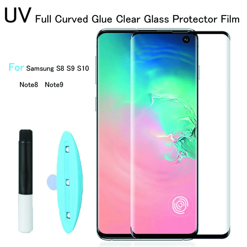 УФ, прозрачный полножидкий клей-экран из закаленного стекла для samsung S8 S9 S10 Plus S7 Edge Note 8 9 10 Plus защитная пленка