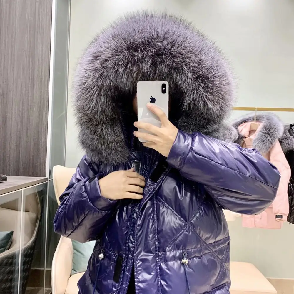 Большой воротник из натурального Лисьего меха 2020 Зимняя парка на 90% белом утином