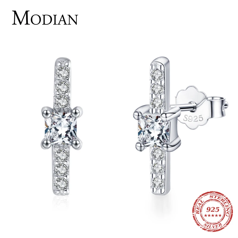 

Modian Real 925 Sterling Silver Square and Stick Stud Earrings for Women Wedding Statement Fine Jewelry Brinco 2021 Bijoux