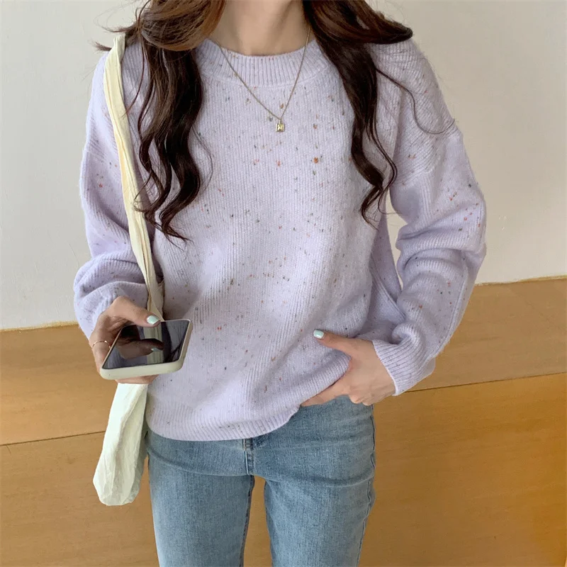 

Zohoha 2021 Autumn Winter Loose Pullover Colored Dots Sweater for Women Soft Kniited Fashion Warm Green Sweater Women Pull