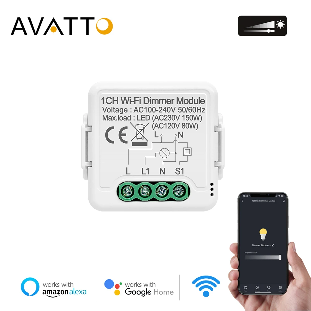 Wi-Fi диммер AVATTO умный светодиодный модуль регулировки яркости Tuya 2-канальный