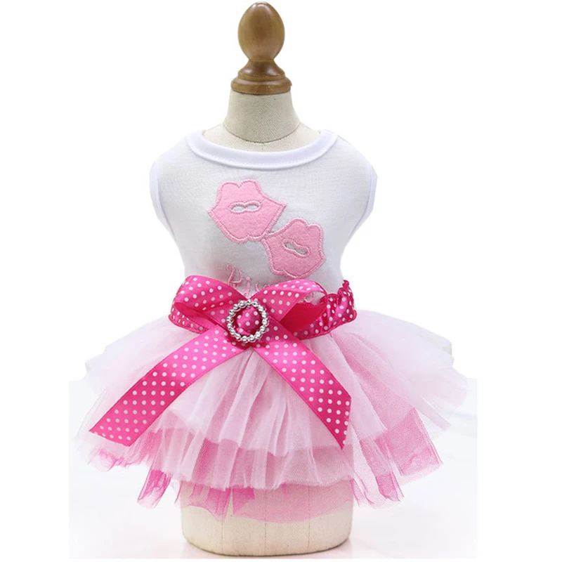 

New Summer Pet Clothes Pink Bowknot Pet Cat Blue Dress Llip Decoration Gauze Skirt Cotton Soft Net Gauze Princess Dress