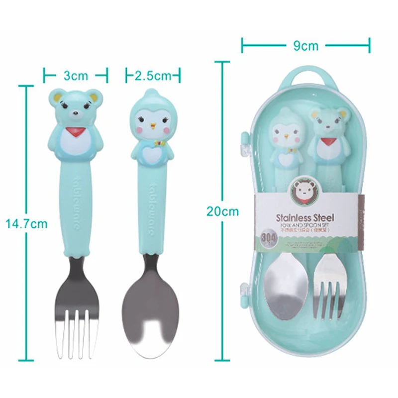 

Cartoon Spoon Fork Set Portable Anti-Slip Stainless Steel Student Cutlery Suit Household Baby Food Supplement Training Tableware