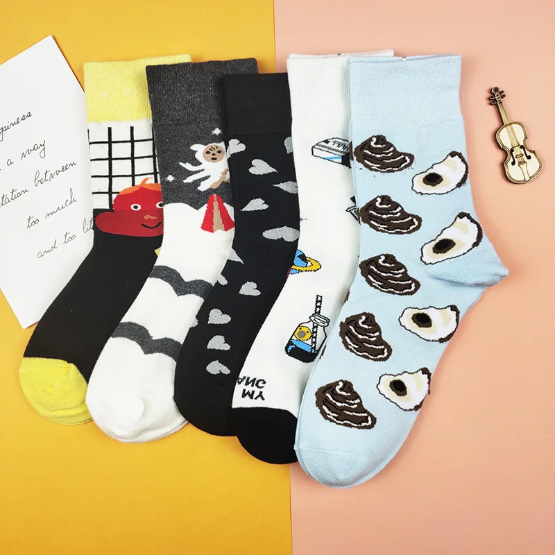

Socks female mid-tube European and American long tube cartoon all-match outer wear pile socks couple socks black long socks