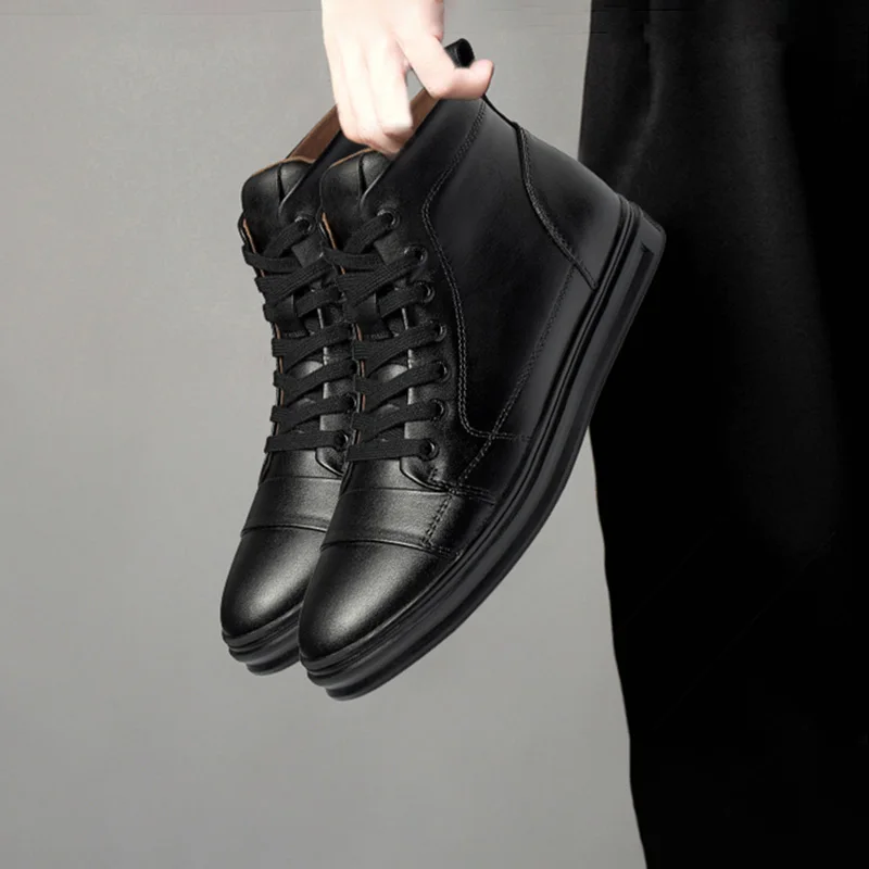 Модные мужские ботинки Зимняя повседневная обувь из натуральной кожи Мужские