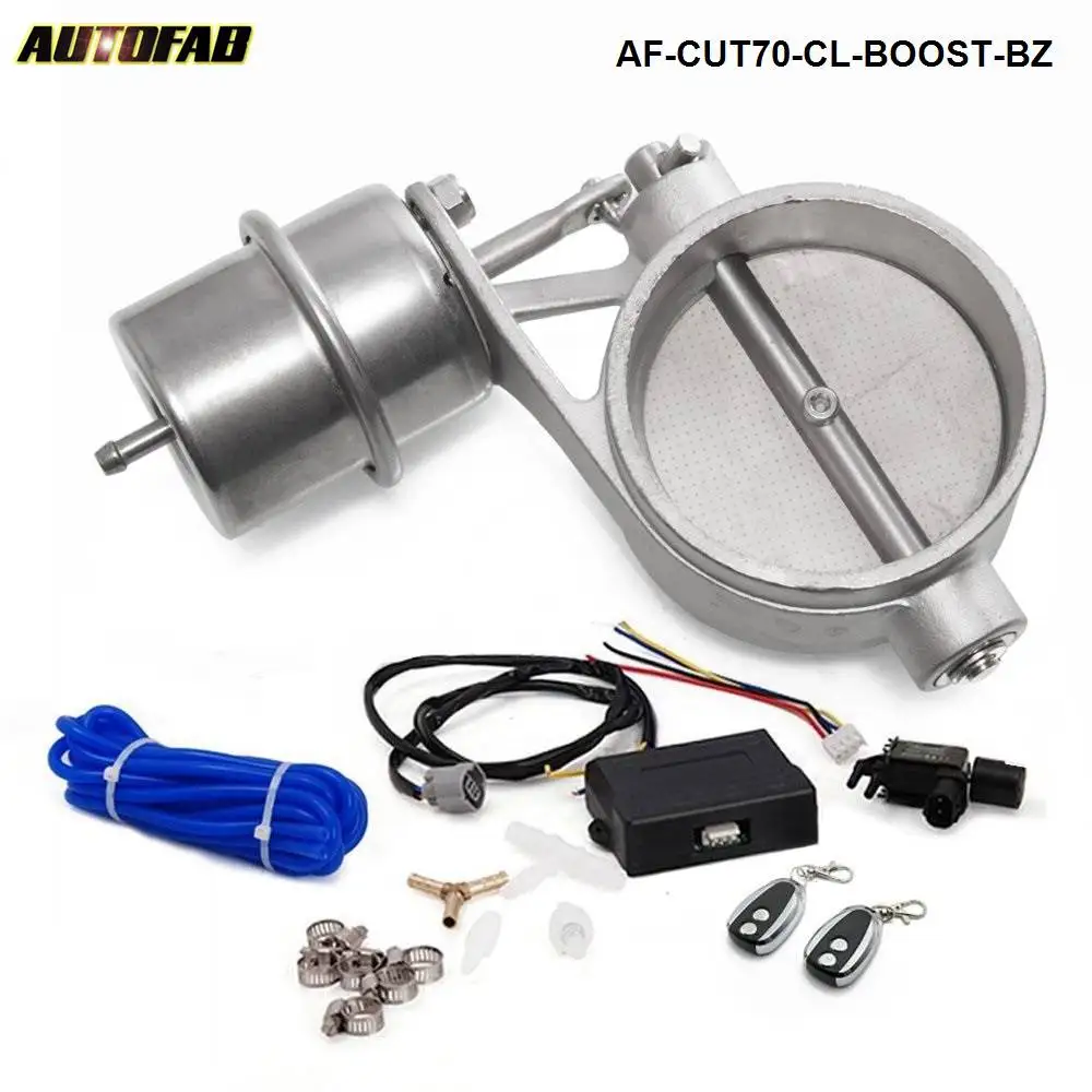 

Exhaust Control Valve With Boost Actuator Cutout 70mm Pipe CLOSED with Wireless Remote Controller Set AF-CUT70-CL-BOOST-BZ