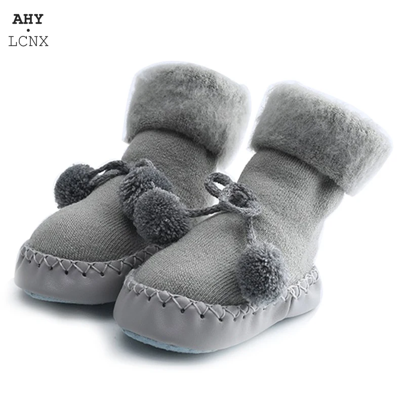2021 зимние носки для новорожденных, плотные махровые хлопковые носки для маленьких девочек с резиновой подошвой, однотонные, детские носки д...