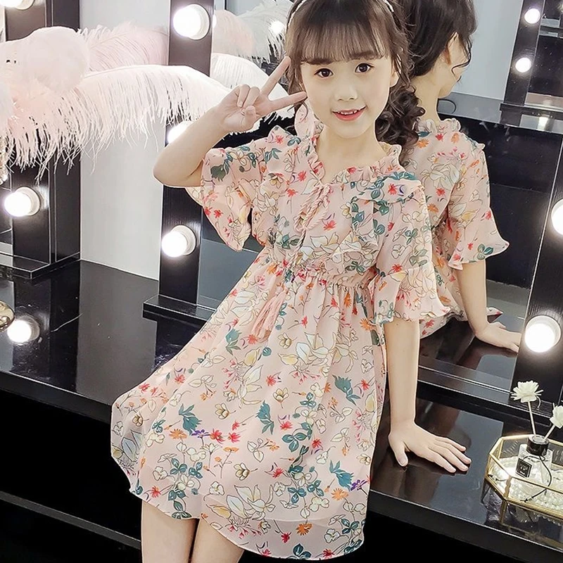 

EACHIN Girls Dresses Baby Kids Daily Clothes Toddler Girl V-neck Cute Chiffon Dress Floral Print Casual Beautiful Princess Dress