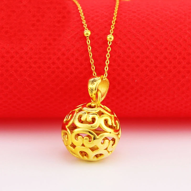 

24K YELLOW GOLD PENDANT 3D 999 YELLOW GOLD HOLLOW BALL NECKLACE PENDANT P6224