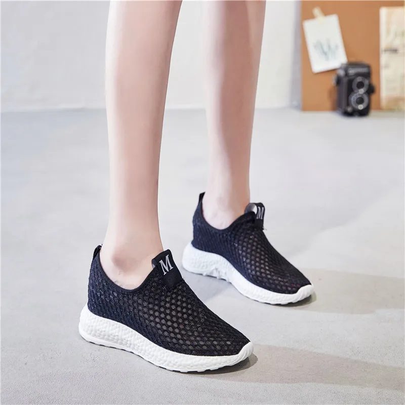 Woman Tennis Shoes Slip-on Ladies Light Black Sports Shoes Female Sneakers Breathable Women Flats Outdoor Walking Tenis De Mujer