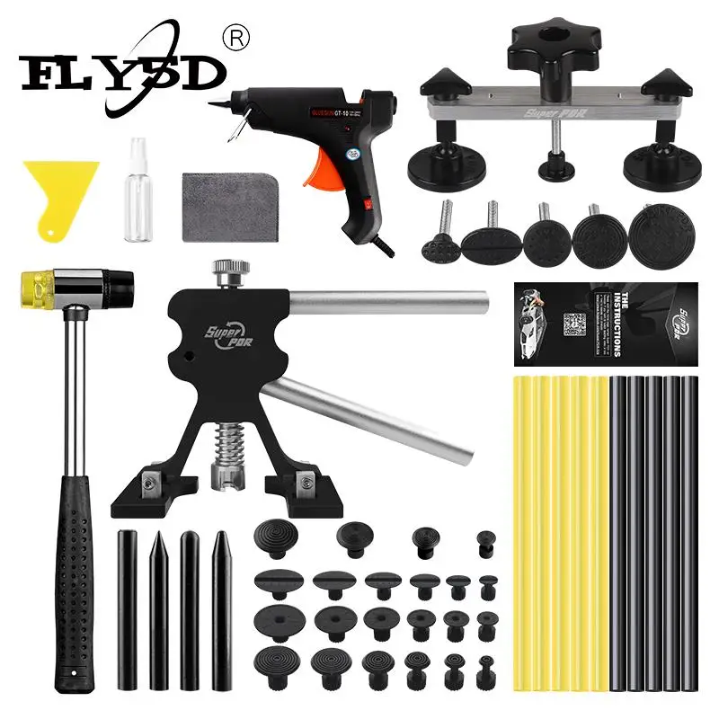 barato Fly5d Kit Ferramenta De Pdr Paintless Dent Repair Carro Preto Ponte Levantador Extrator Pistola Cola Quente Borracha Martelo Remoção Do Corpo Automóvel Dent