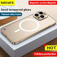 New magsafe High-end luxury Titanium alloy frame button lock For iPhone Pro Max iphone Mini Phone case Protection cover