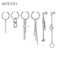 aoedej 6pcs cross korean earrings long tassel kpop stainless steel hoop earrings for men womens jewelry ear piercing hoops