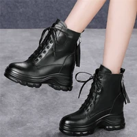 height increasing pumps women genuine leather wedges high heel ankle boots female winter round toe fashion sneakers casual shoes