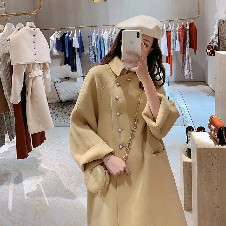 New High Grade Double-Sided Woolen Coat In Long Wool Coat Doll Collar Fashion A-Line Loose Woolen Coat Women Winter Warm