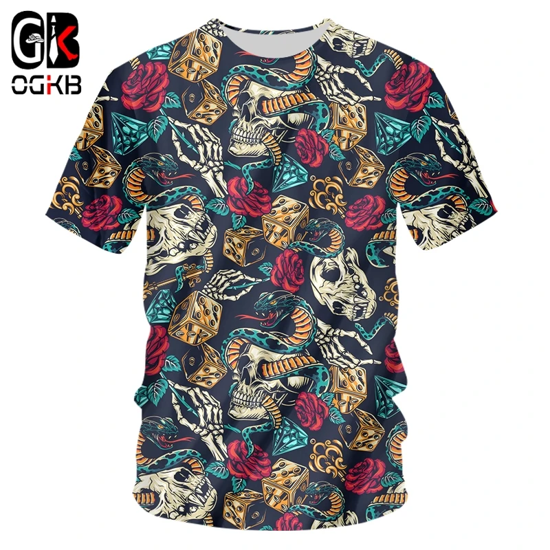 

OGKB 3D Snake And Skull Print Tshirt Men's O-neck T Shirts Summer Quality Terror Short Sleeve Hip Hop Harajuku Top Drop Ship